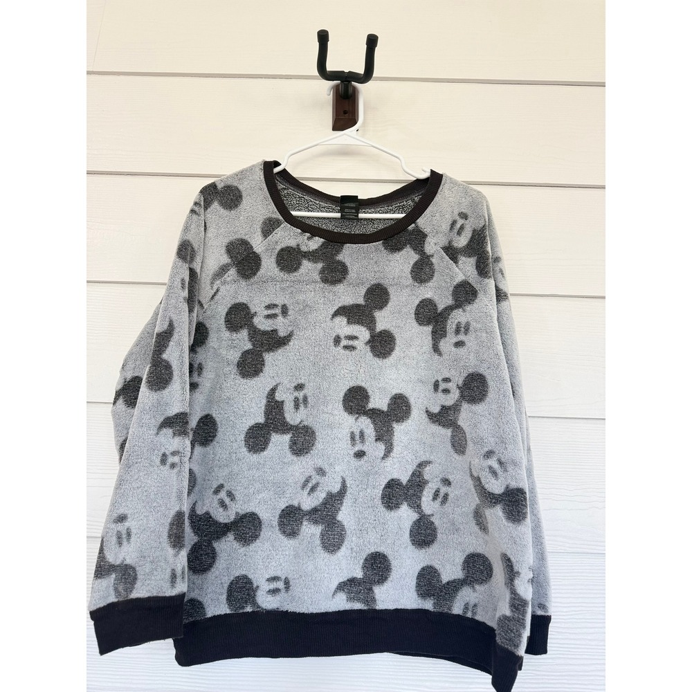 B- 60- Disney Mickey Mouse Fleece Pajama Set Gray Plush Loungewear XL 1421925-R